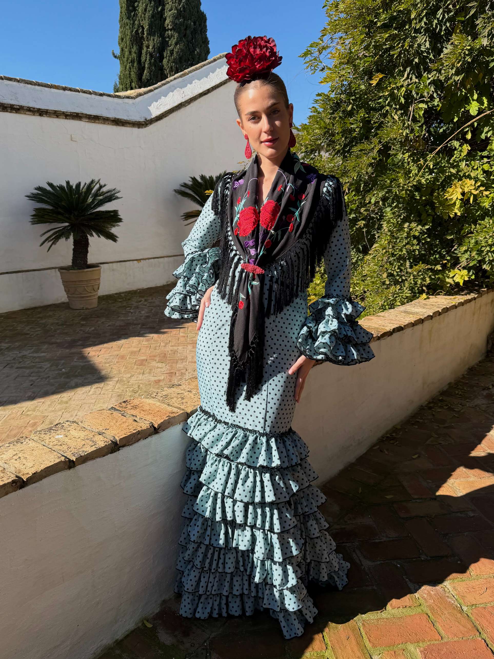 Traje de flamenca Jabonoso 7 Volantes Lunar Negro