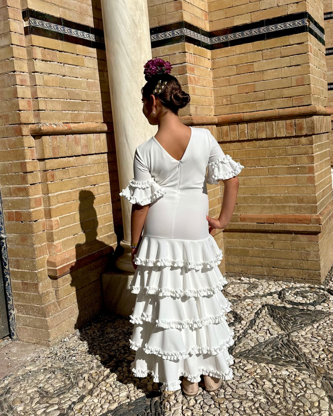 Traje de flamenca blanco volantes