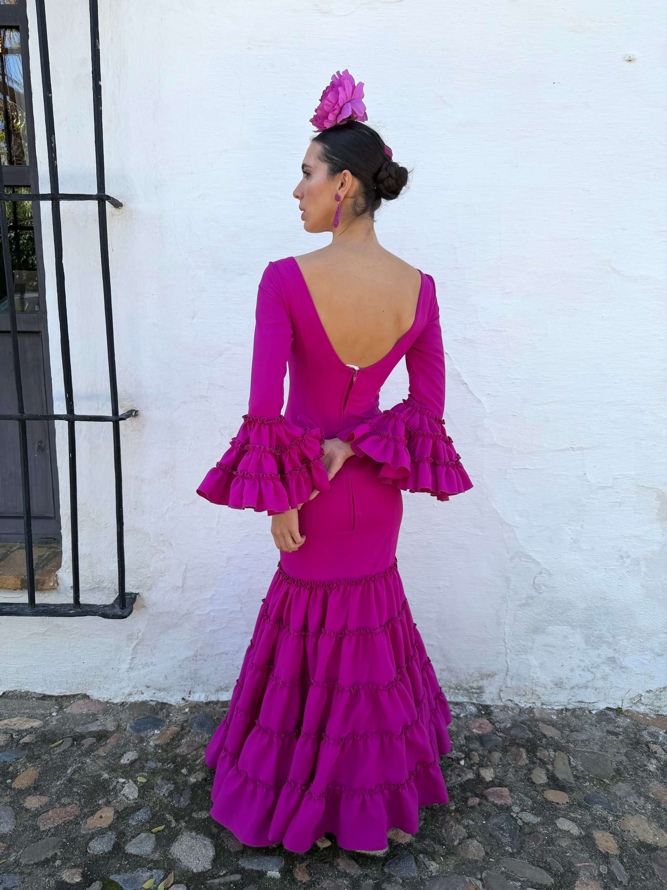 Traje de flamenca buganvilla canastero con repulgo
