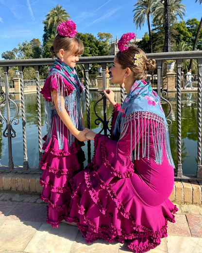 Traje de flamenca buganvilla volantes elegante