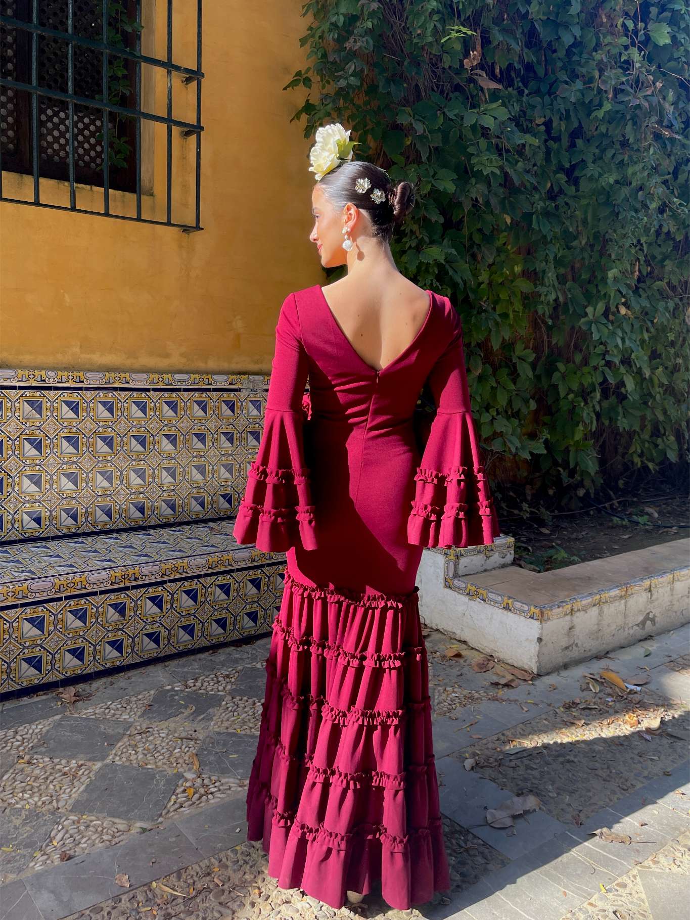 Traje de flamenca canastero burdeos