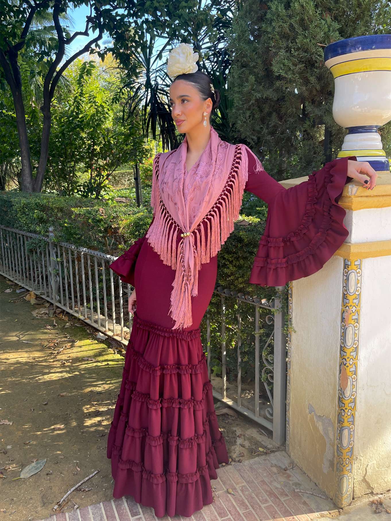 Traje de flamenca canastero económico burdeos