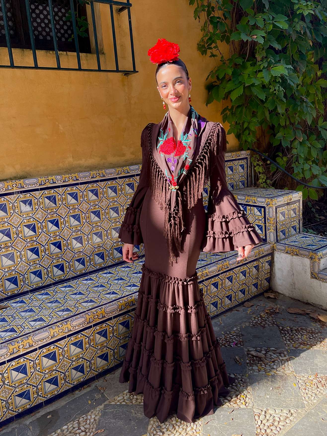 Traje de flamenca canastero económico chocolate