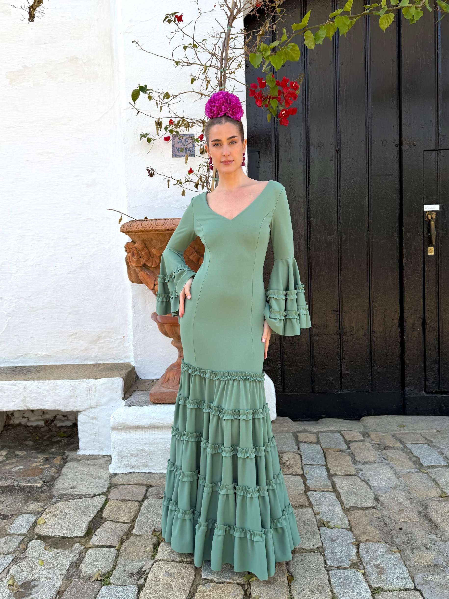 Traje de flamenca canastero económico verde