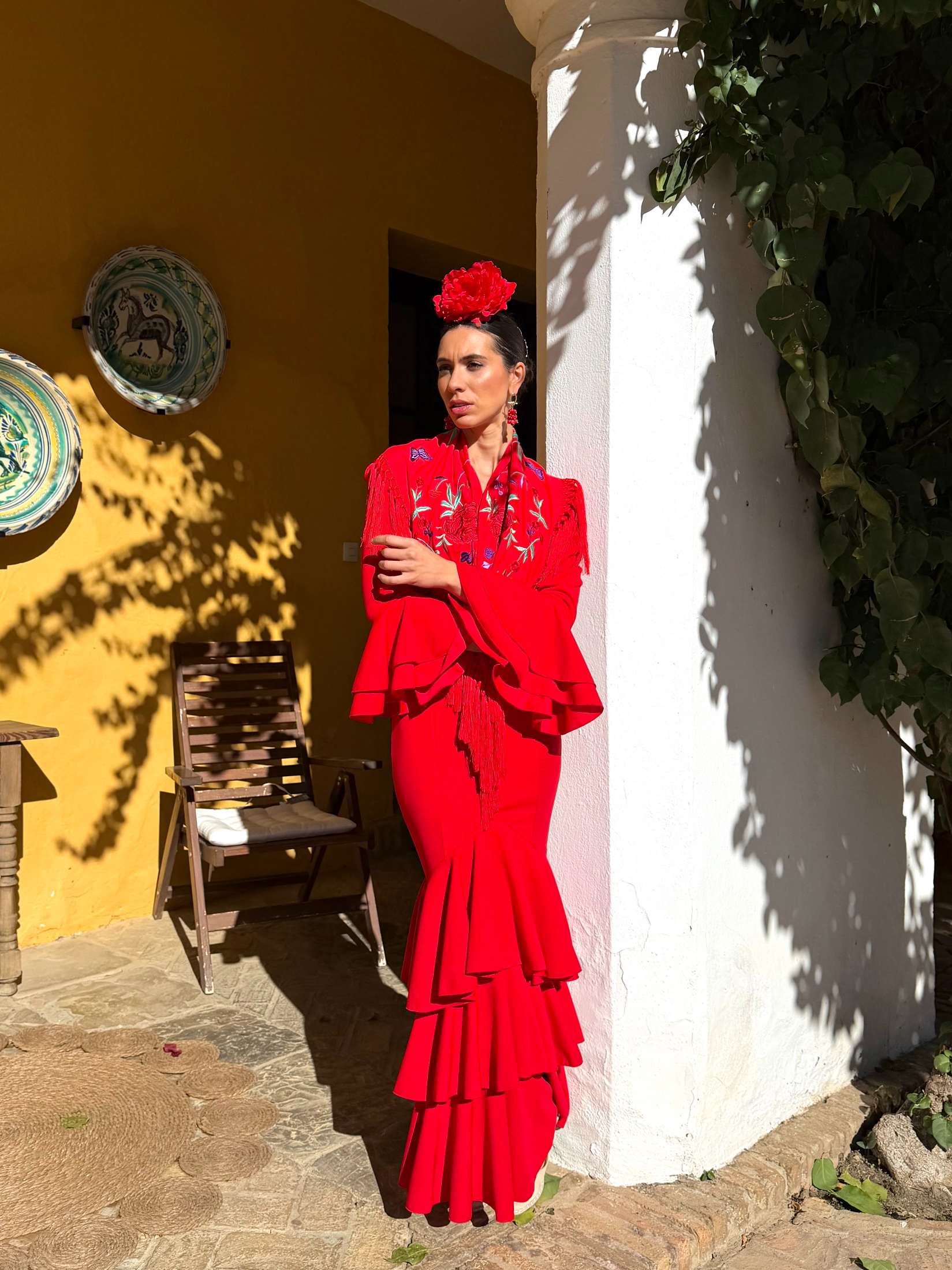 Traje de flamenca de volantes rojo 