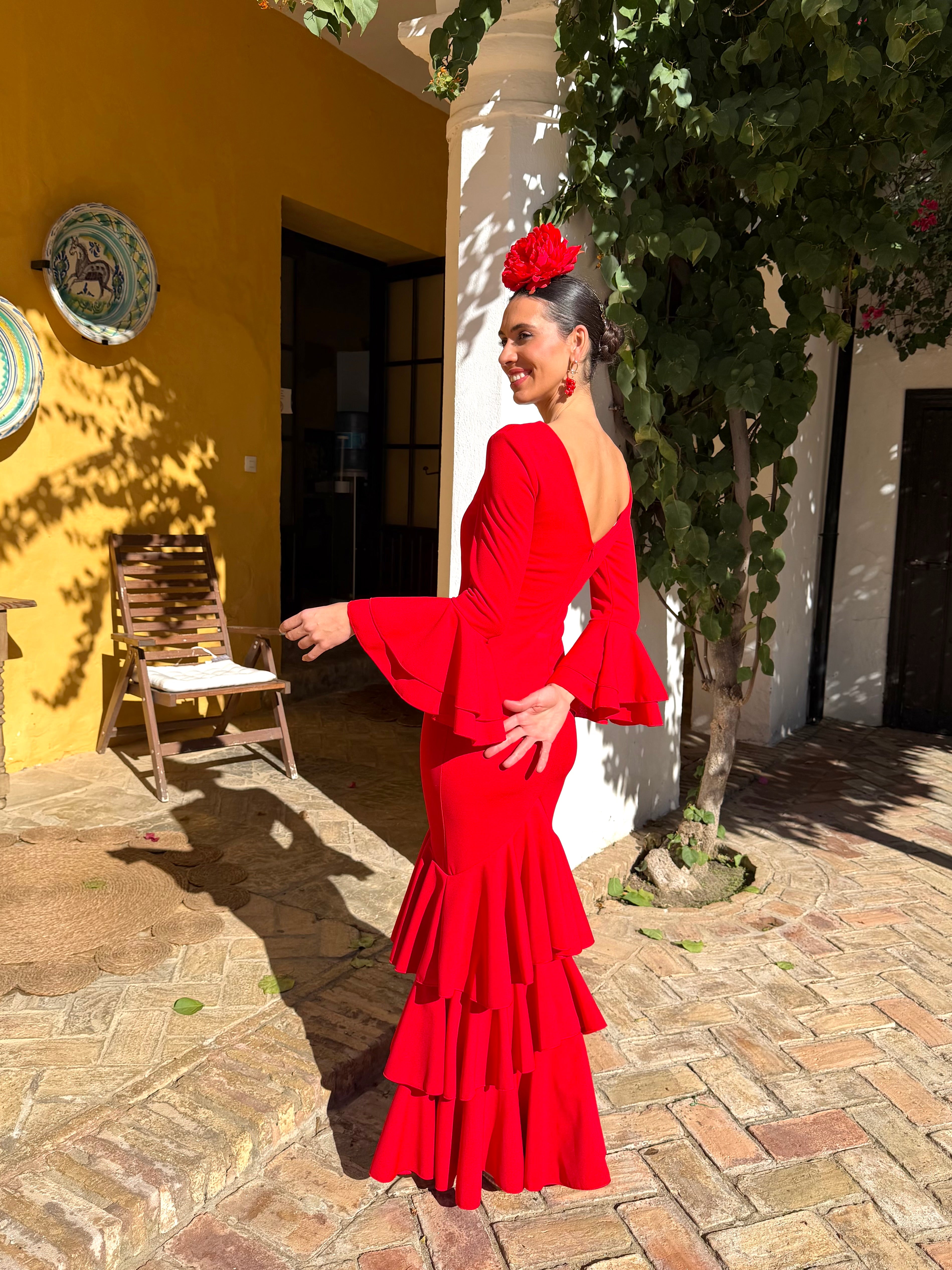 Traje de flamenca de volantes rojo economico