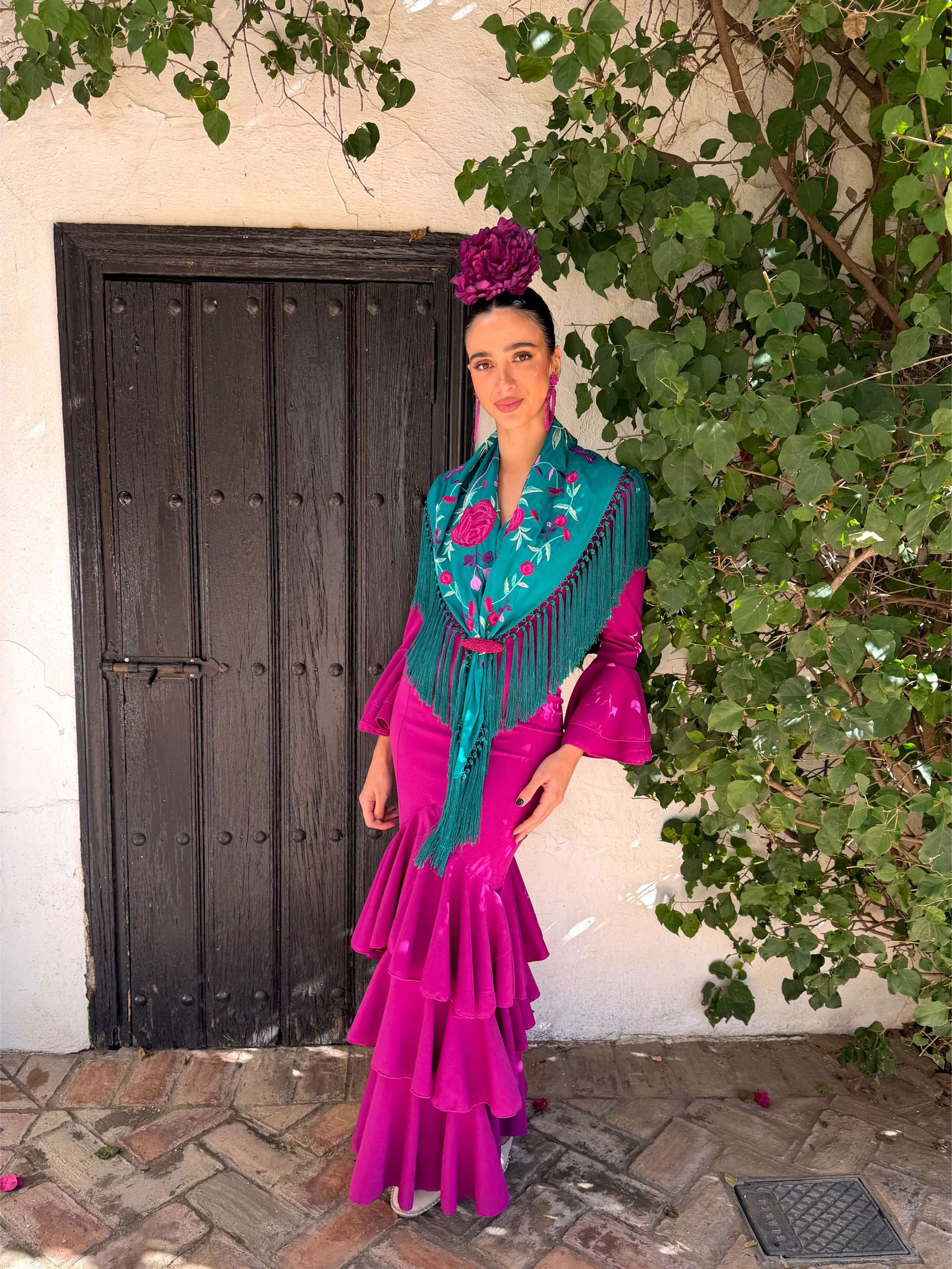 Traje de flamenca económico buganvilla 3 volantes 