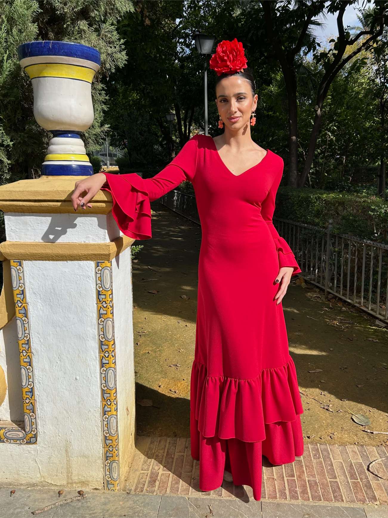 Traje de flamenca económico color burdeos