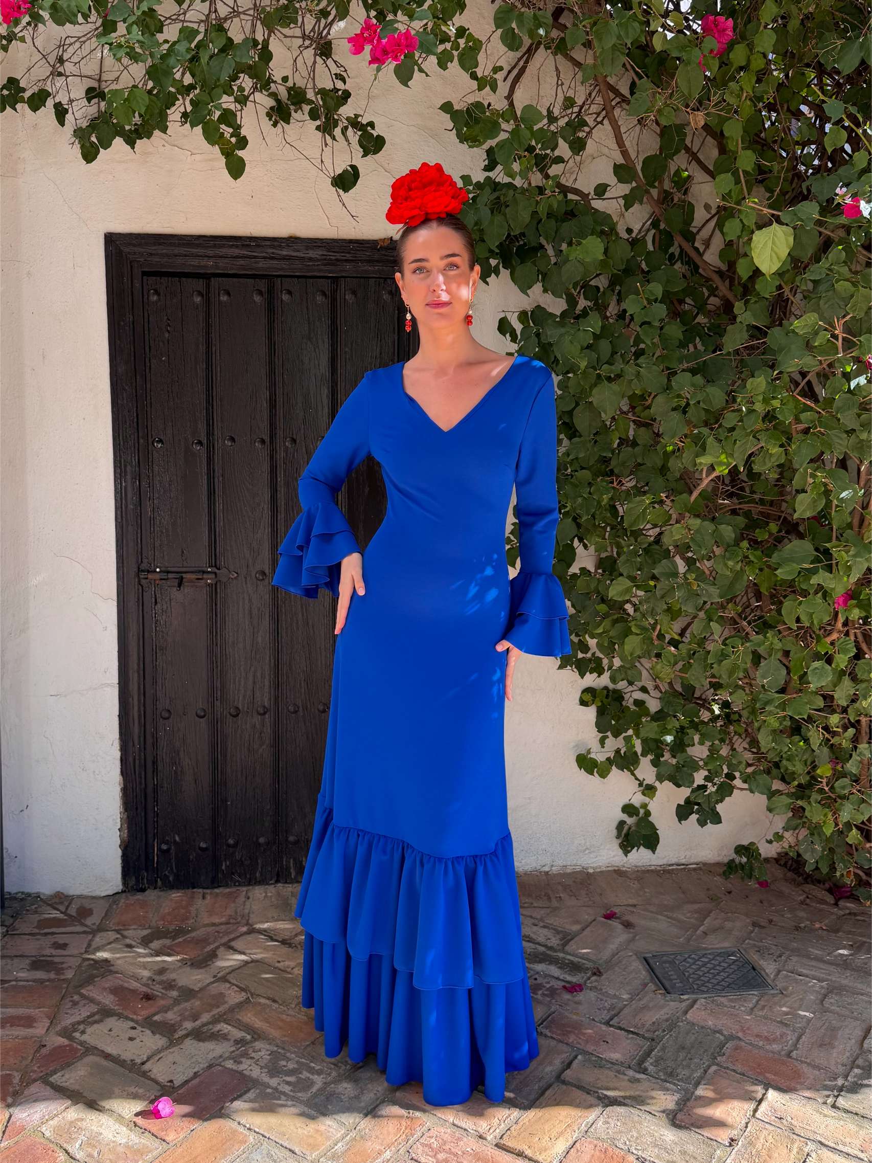 Traje de flamenca económico de nejas azul 