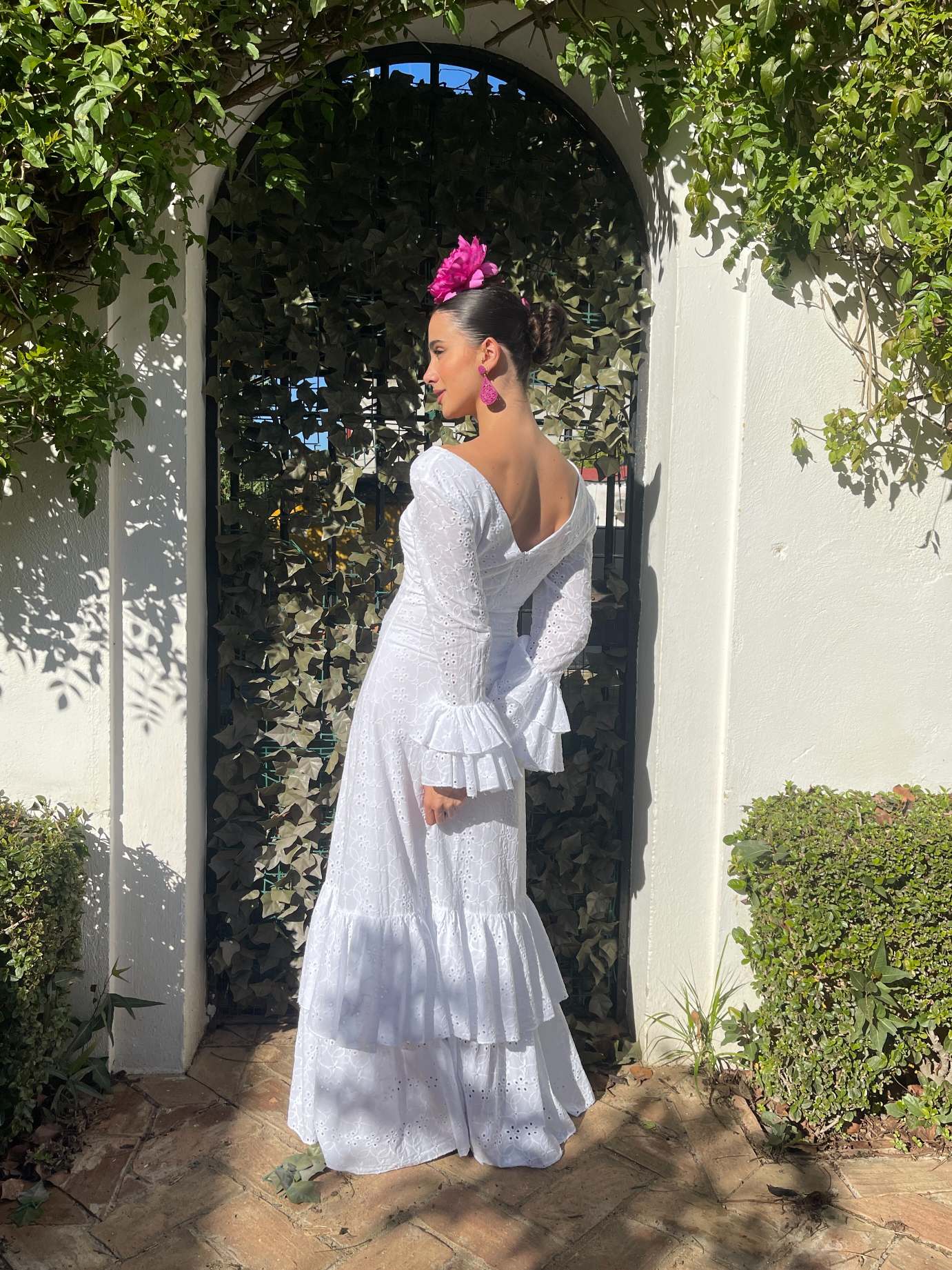 Traje de flamenca económico perforado color  blanco