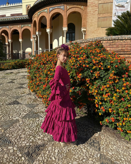 Traje de flamenca plumeti color buganvilla de niña