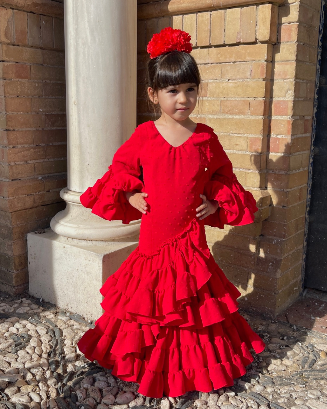 Traje de flamenca plumeti color rojo de niña