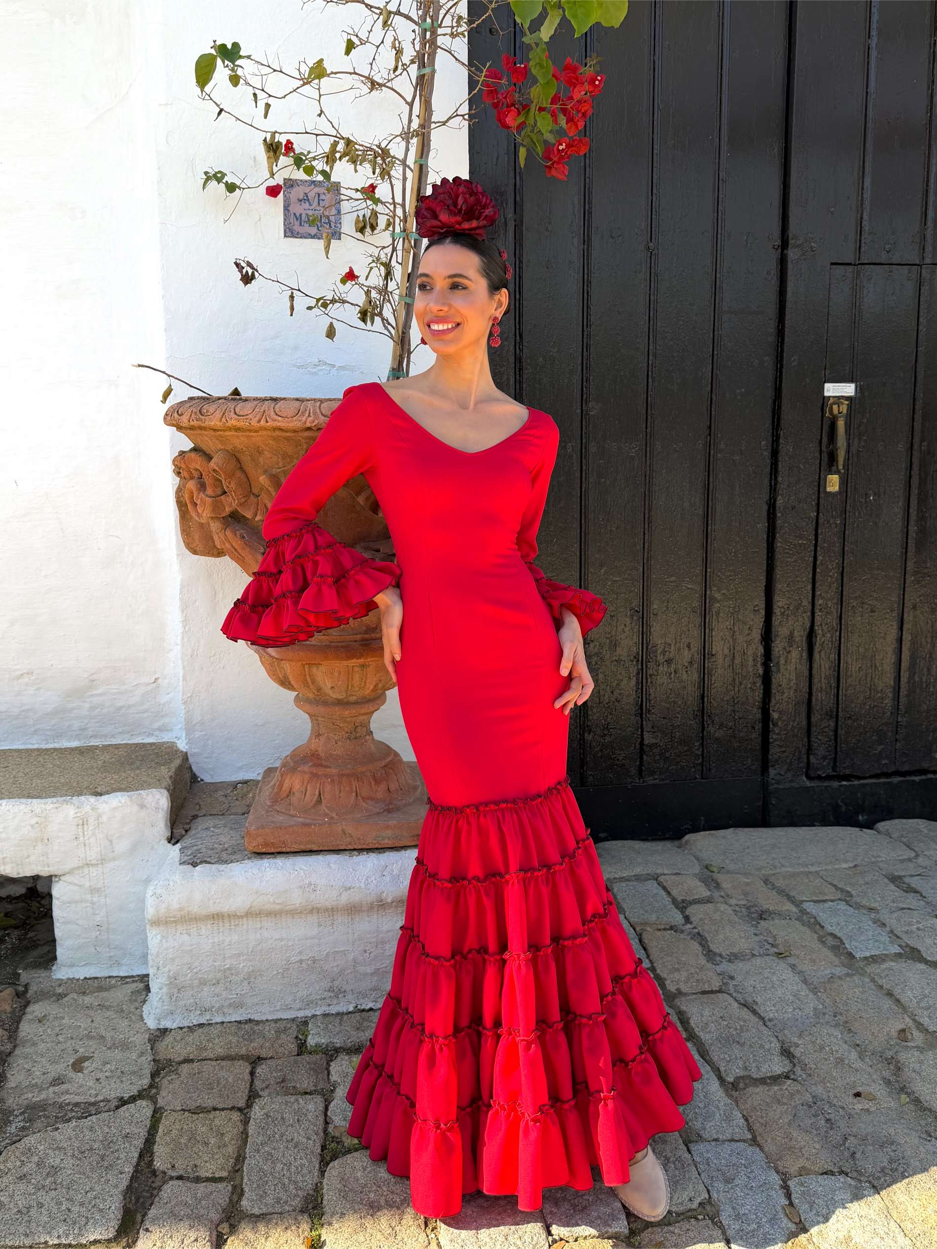 Traje de flamenca rojo canastero 