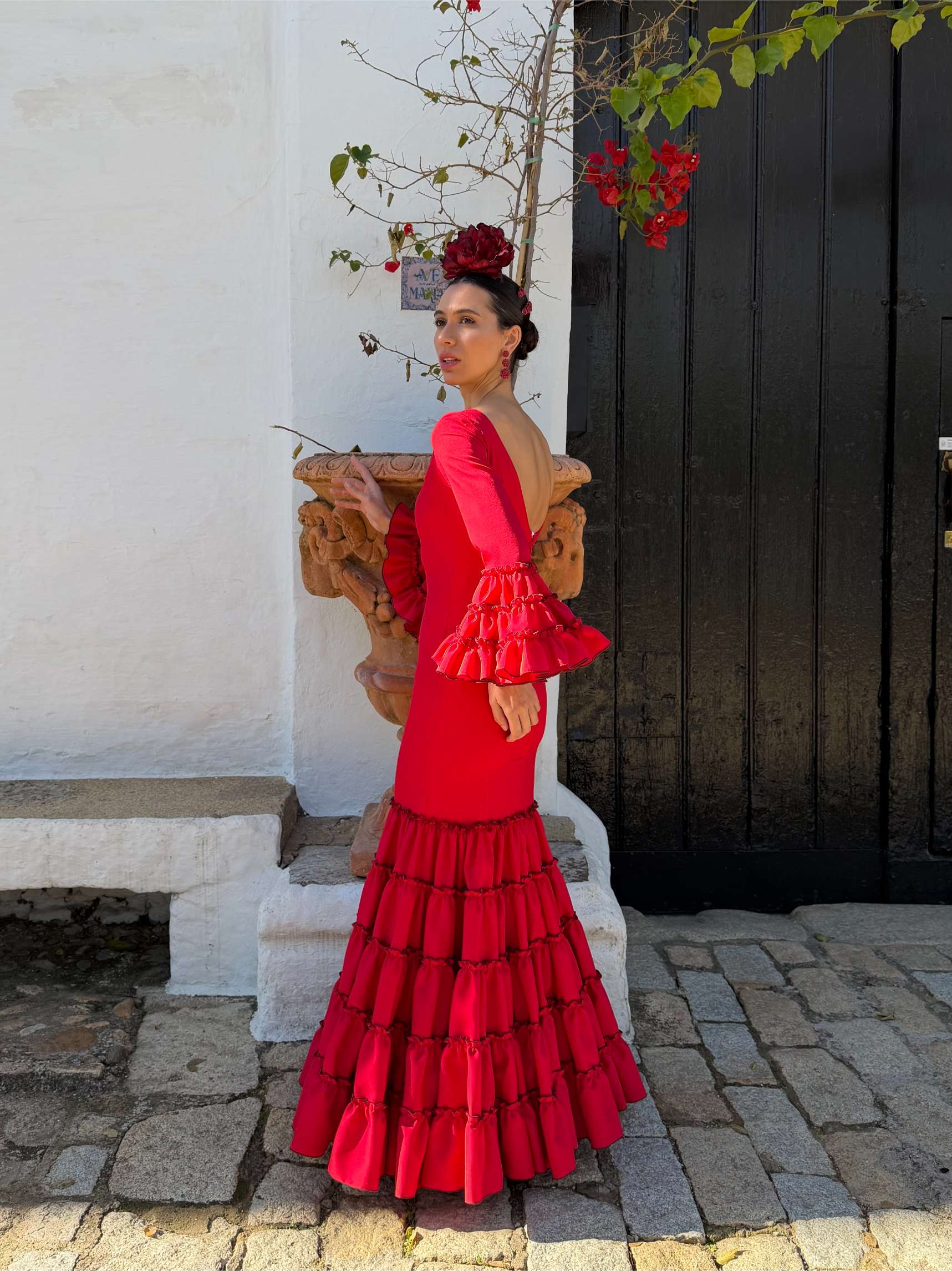 Traje de flamenca rojo canastero con repulgo 