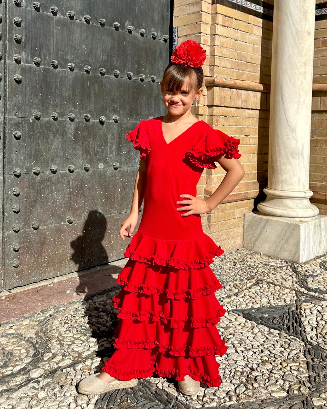 Traje de flamenca rojo volantes