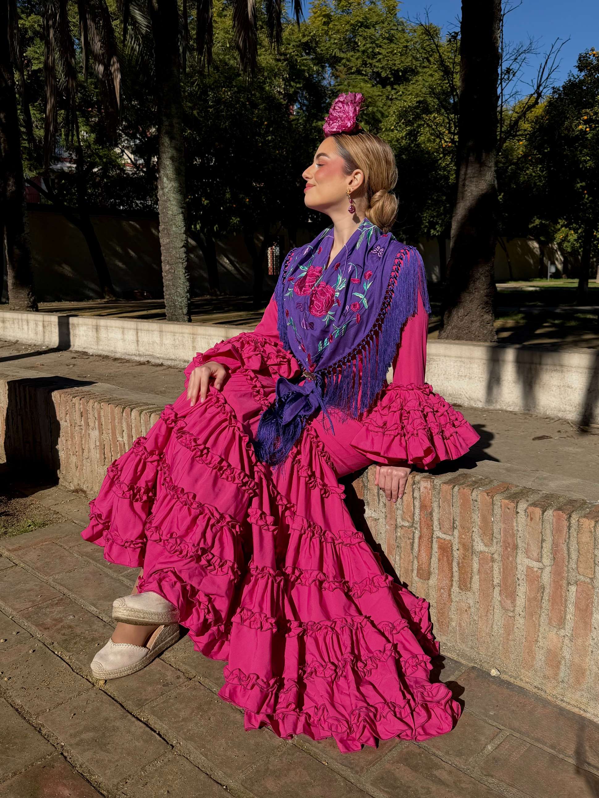 Traje de flamenca elegante canastero buganvilla