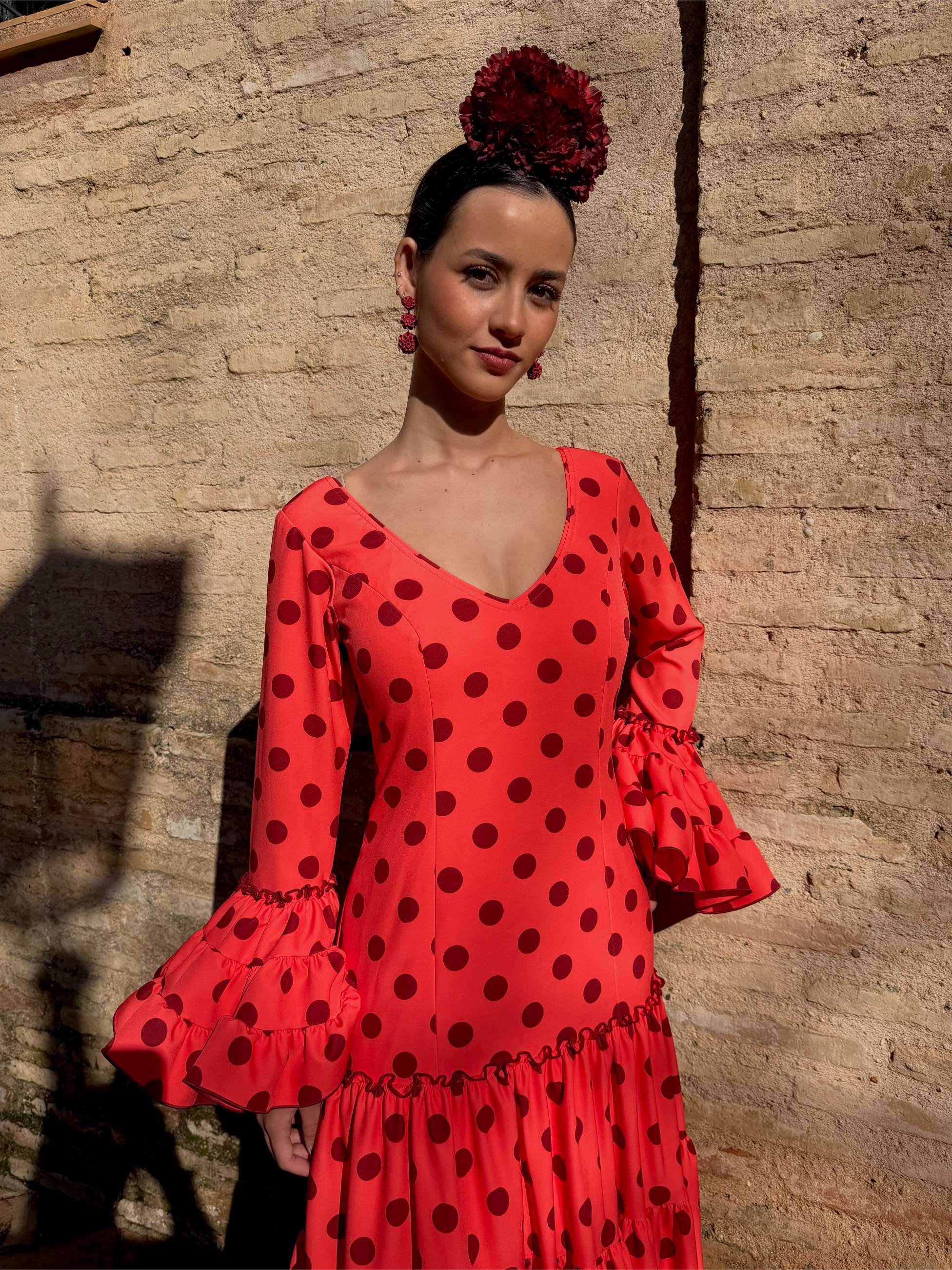 Vestido de flamenca naranja tiro alto