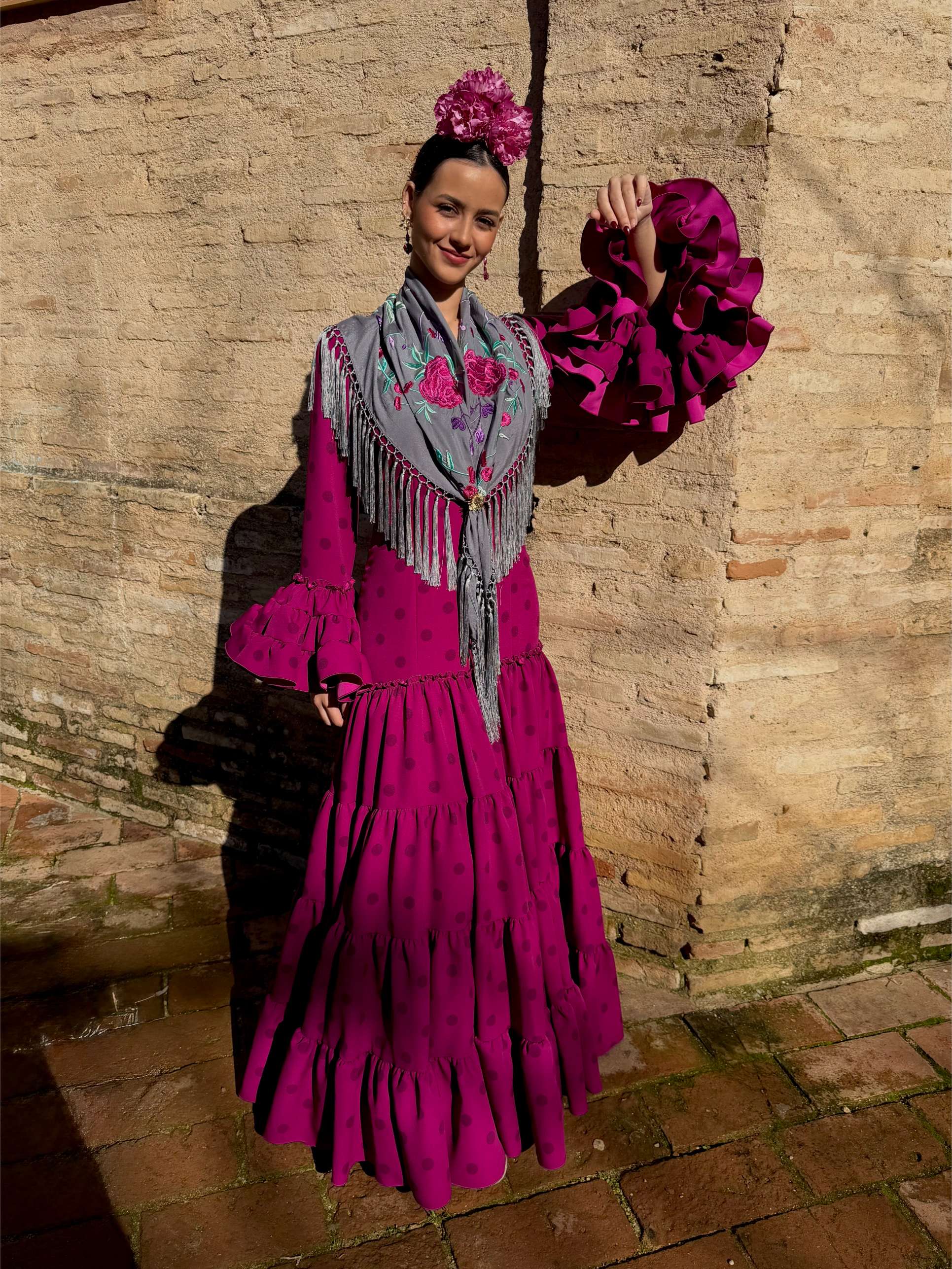 Traje flamenco buganvilla con lunares