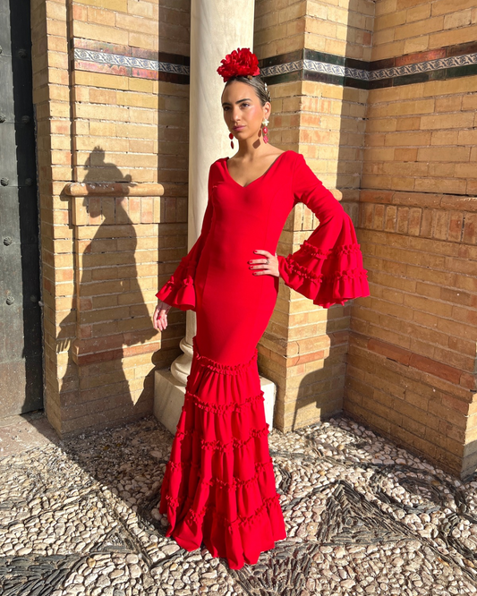 Traje de flamenca canastero rojo