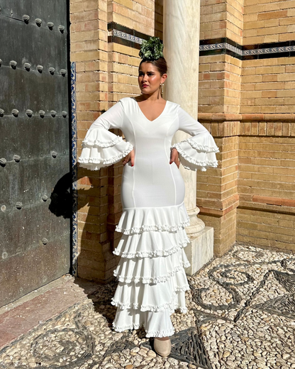 Traje de flamenca cinco volantes blanco