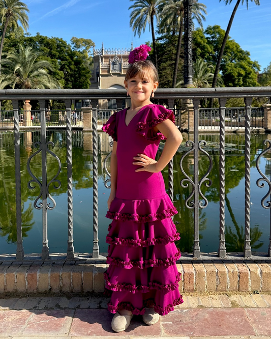 Traje de flamenca cinco volantes buganvilla de niña