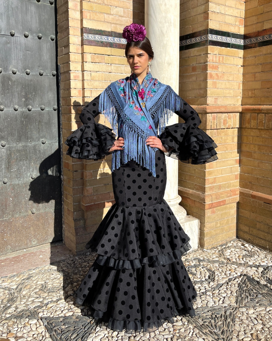 Vestido de Flamenca negro Flocado