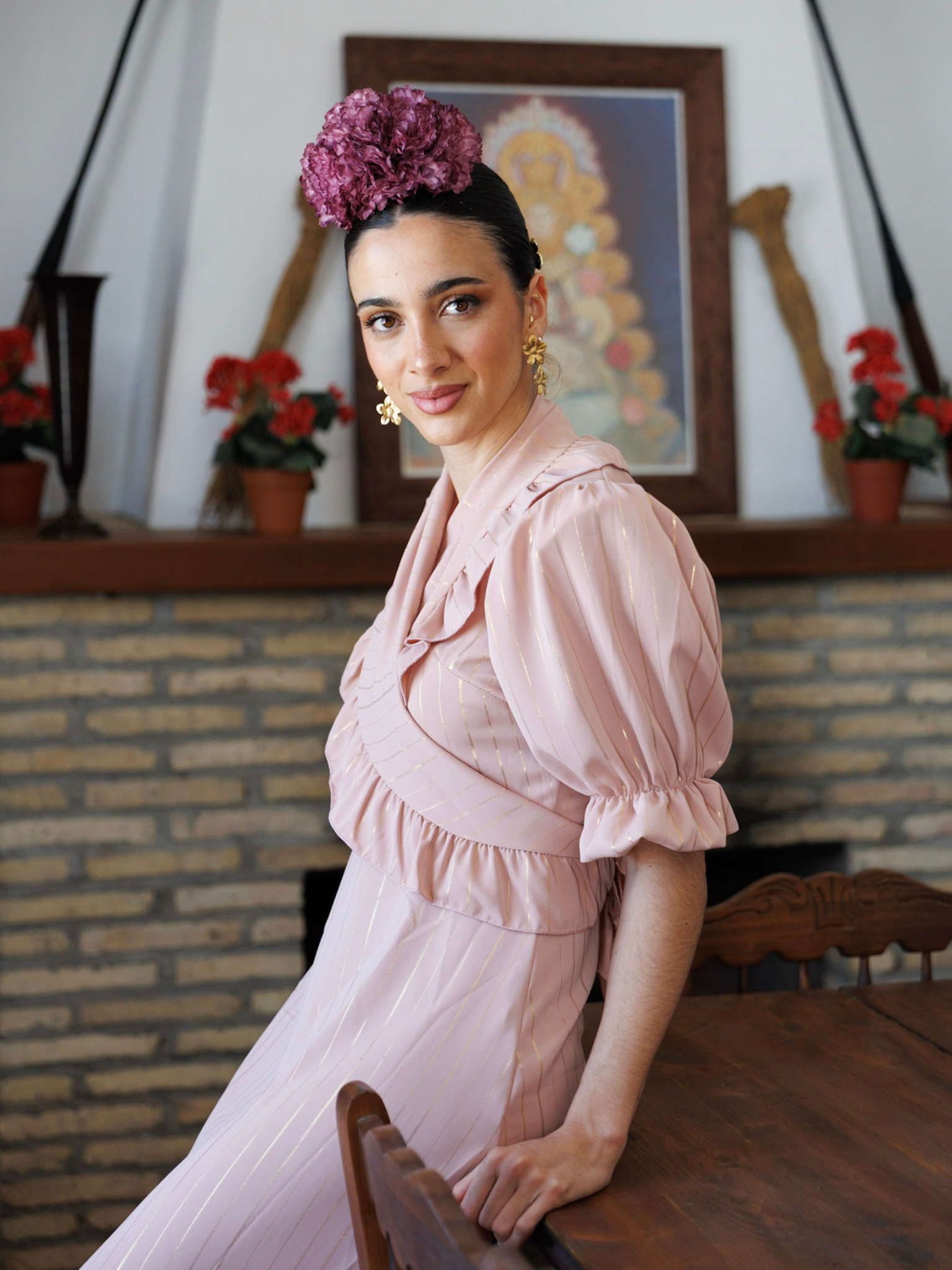 Bata flamenca de rayas doradas para el camino