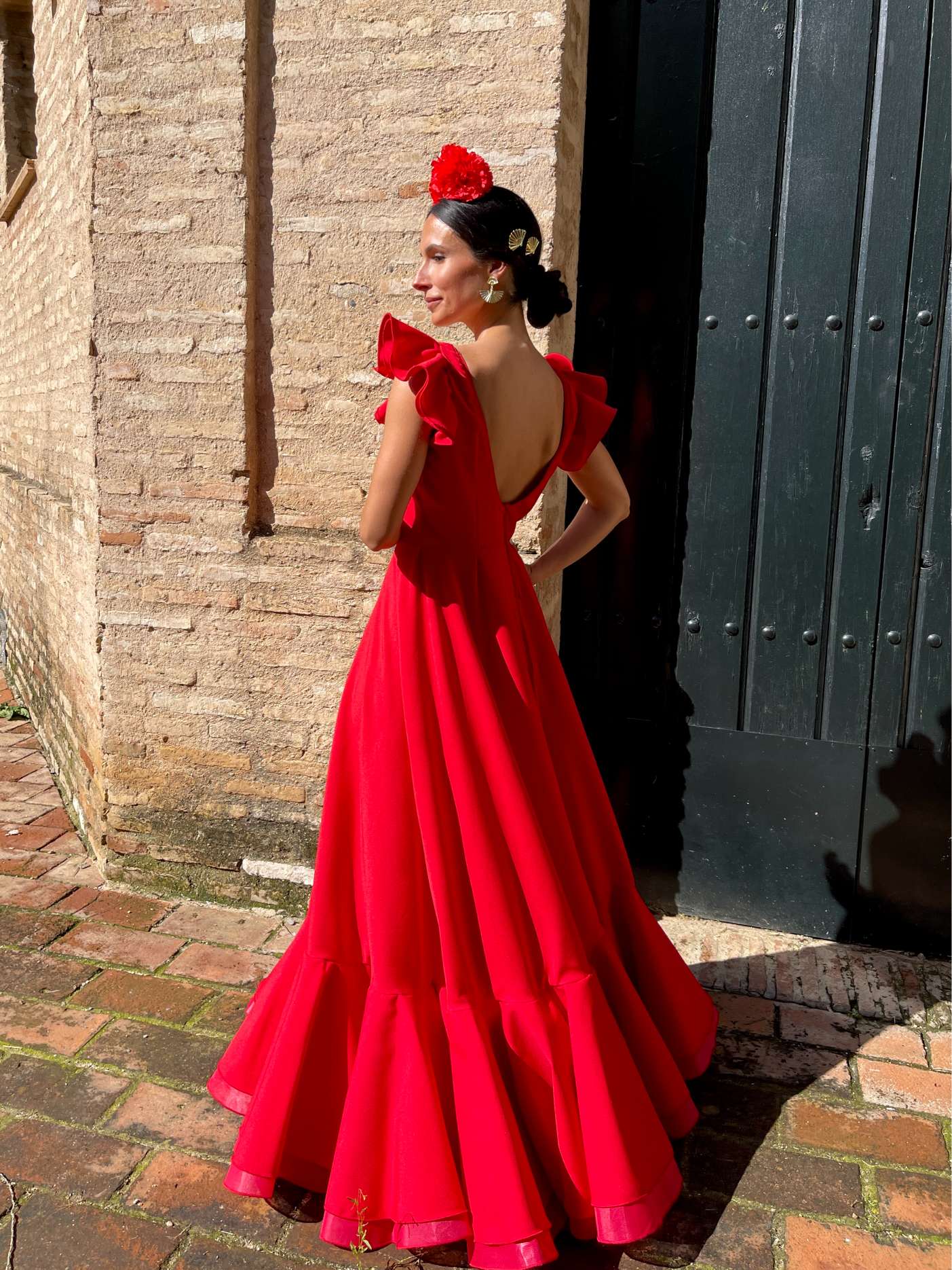 Escote Bata Rociera Strech Roja