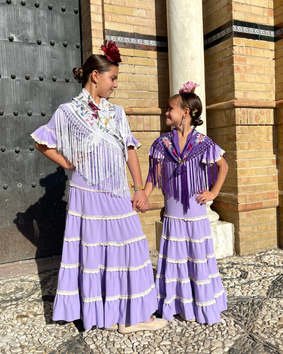 moda flamenca infantil traje canastero malva con encaje