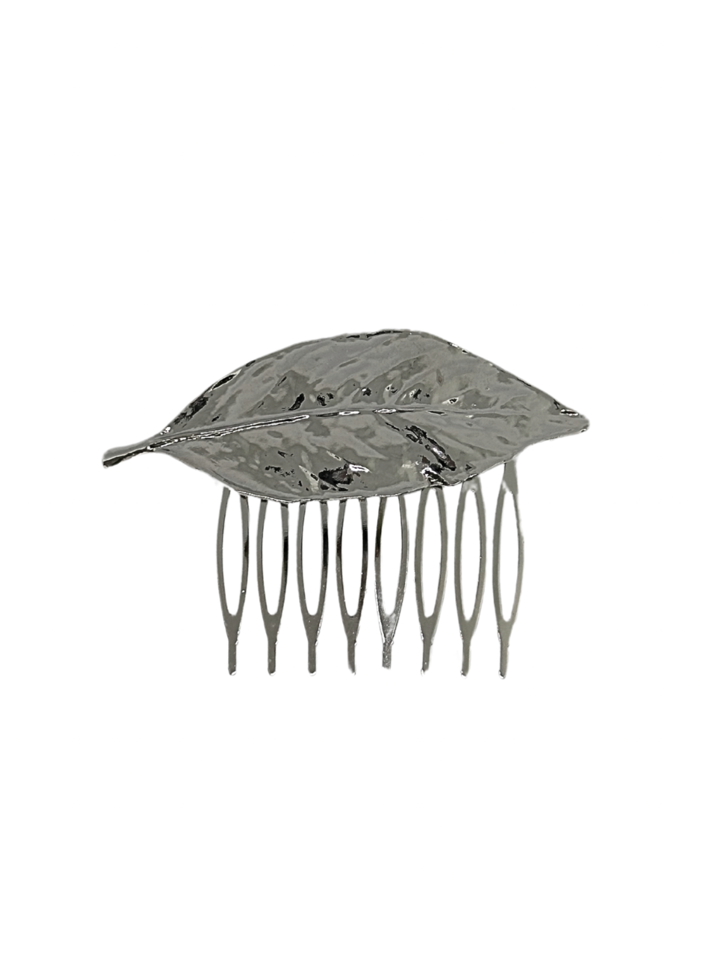 peinecillo plateado de flamenca con diseño de hoja