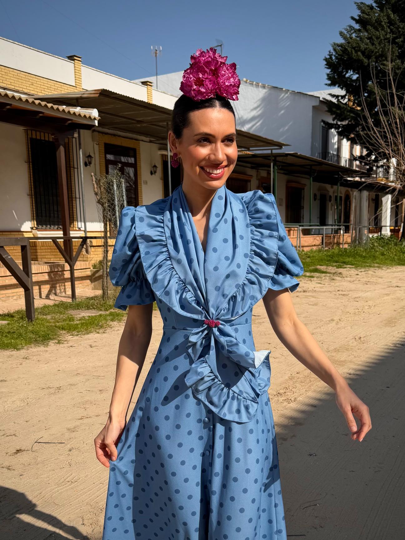 piquillo de flamenca celeste lunar al tono