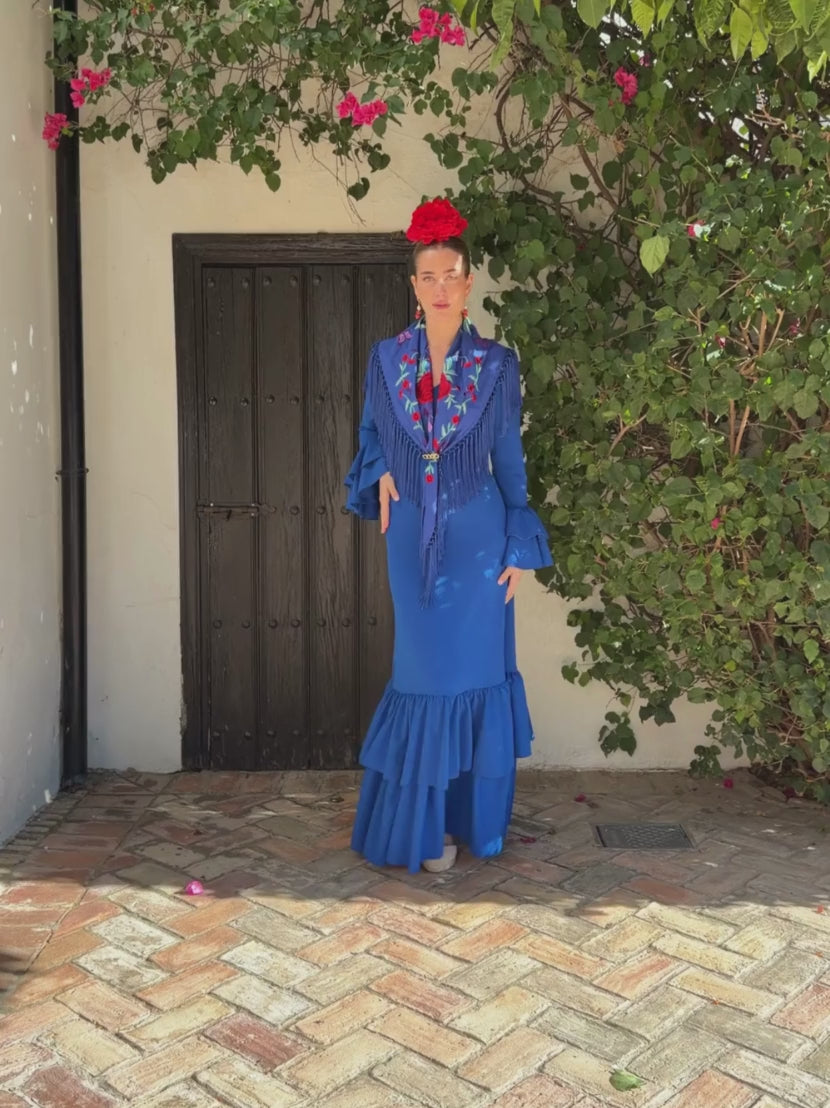Traje de flamenca nejas en azul electrico