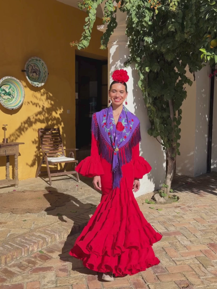 traje de flamenca strech color rojo