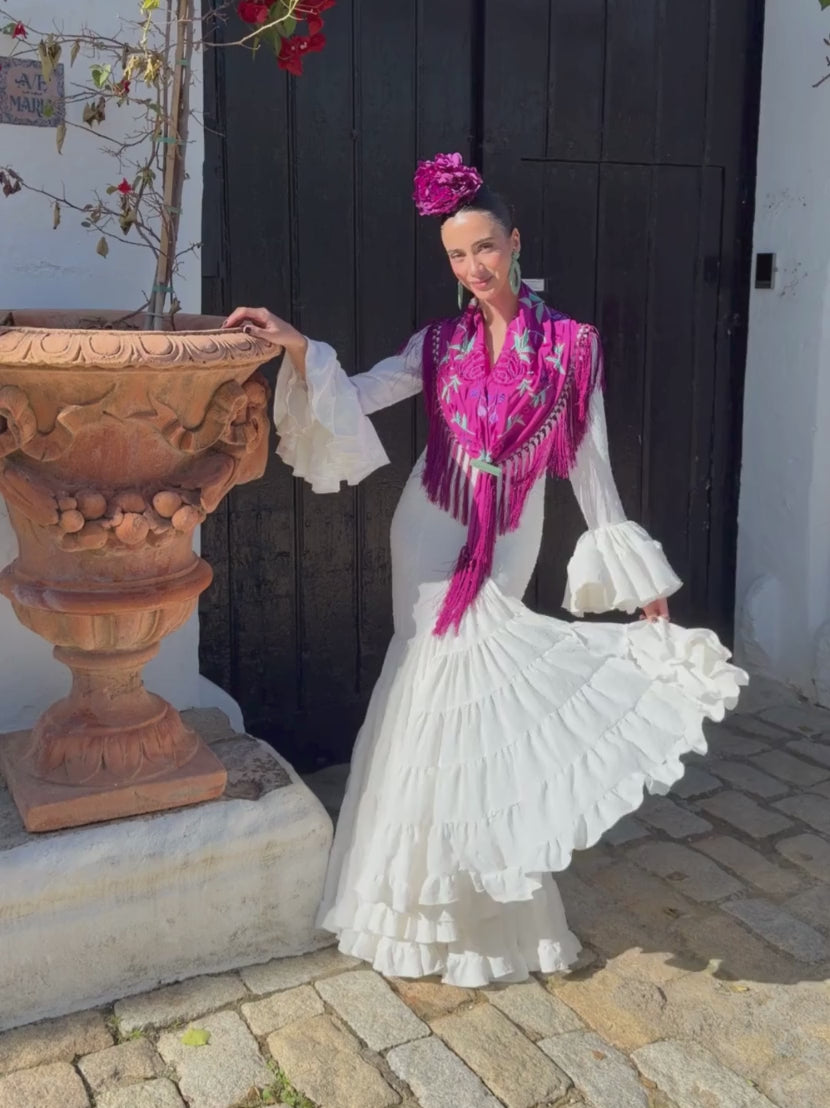 Traje de flamenca Pluemeti Blanco Canastero