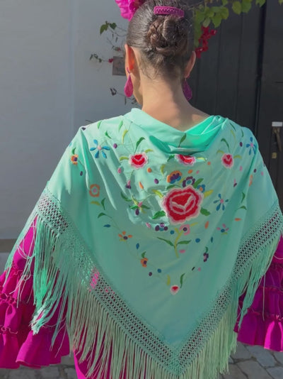 Manton Bordado economico Verde Agua bordado Colores