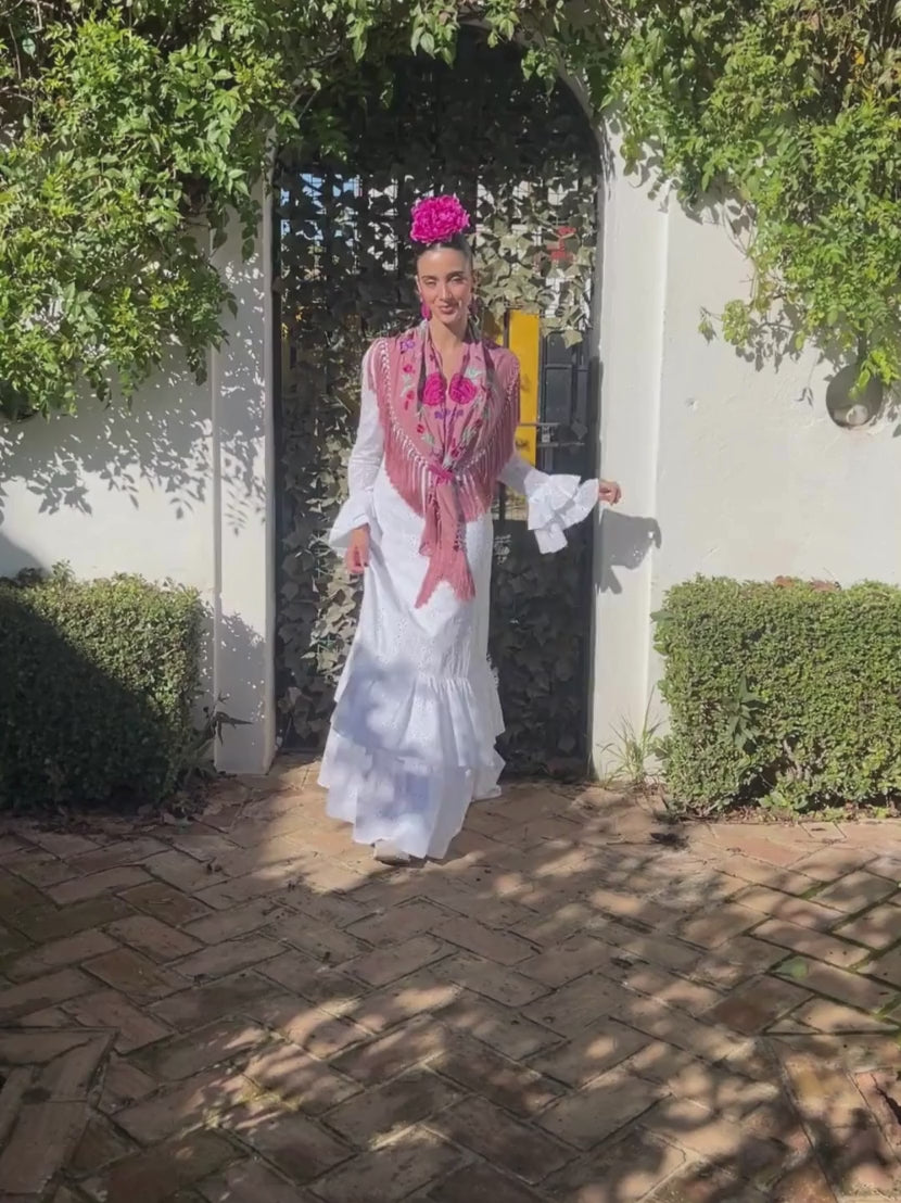 traje de flamenca perforado economico blanco 