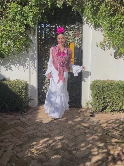 traje de flamenca perforado economico blanco 