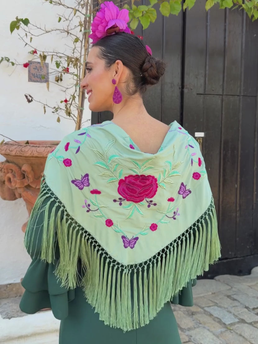 Mantoncillo de flamenca 'Koralti' Verde Jabonoso