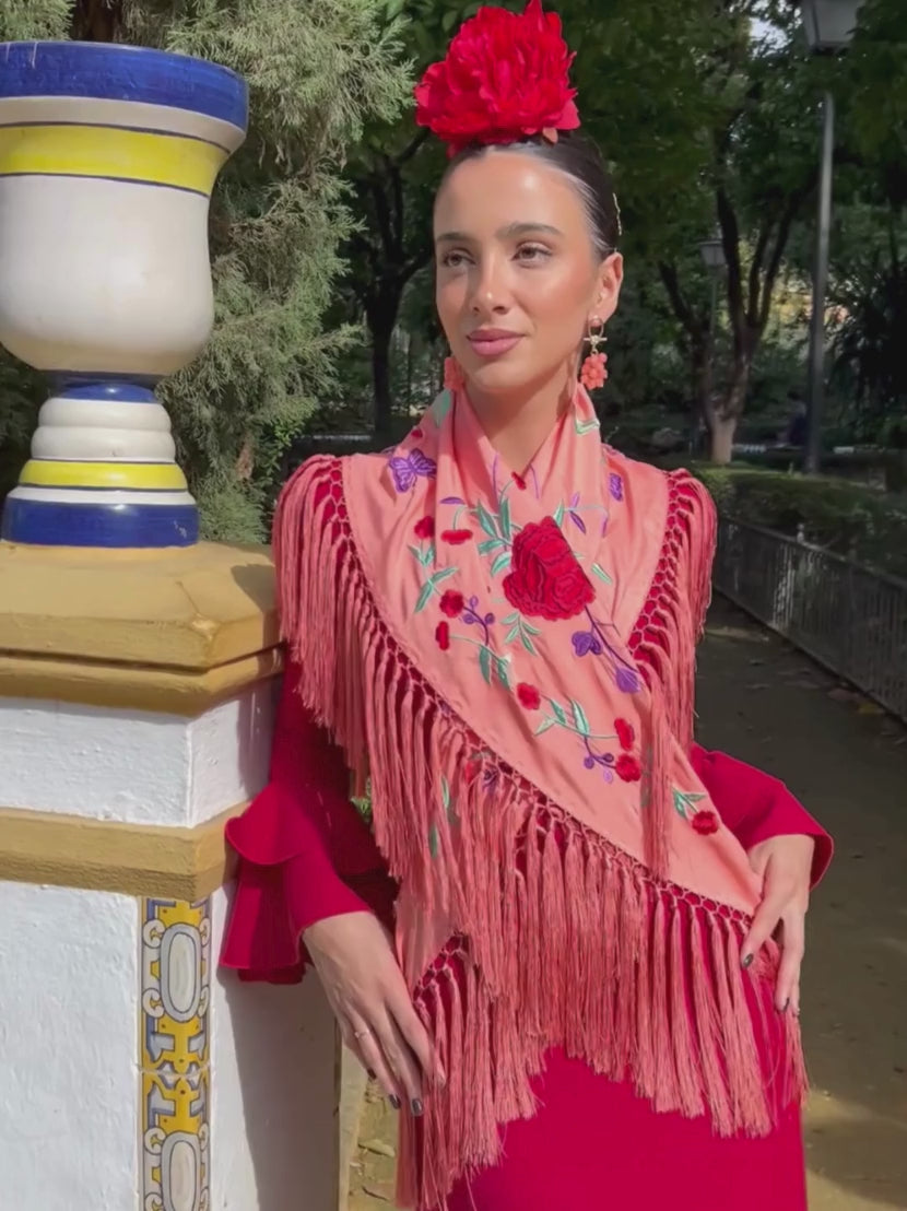 Traje de flamenca de nejas burdeos