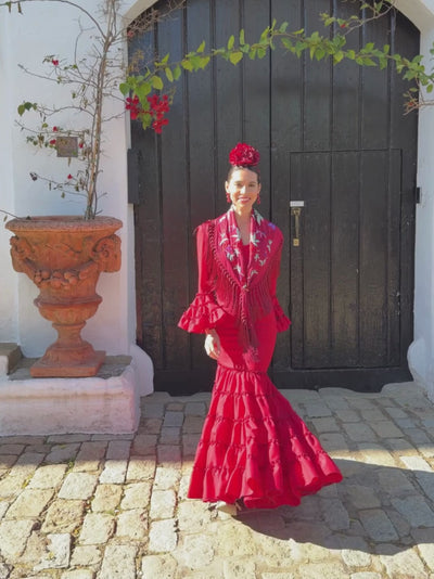 Traje de flamenca canastero rojo