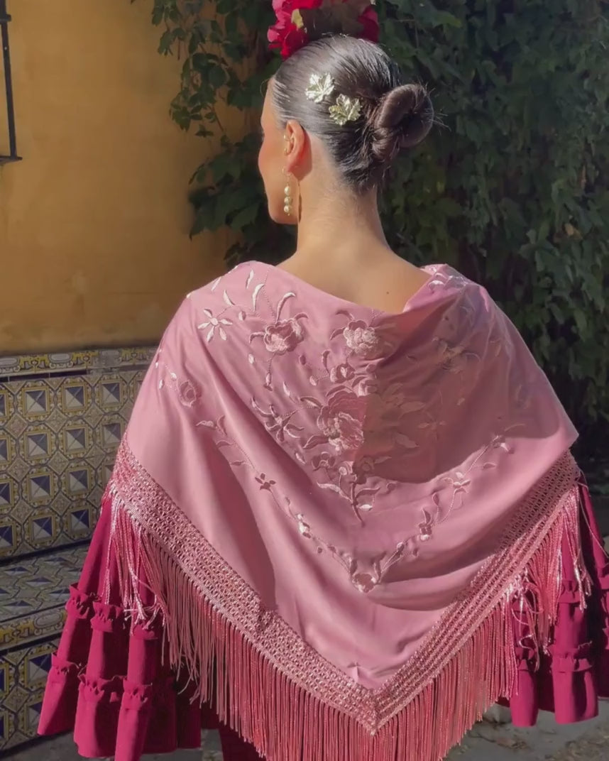 mantoncillo de flamenca flecado de seda maquillaje monocolor