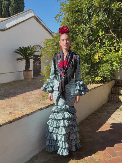 traje de flamenca canastero de lunares jabonoso