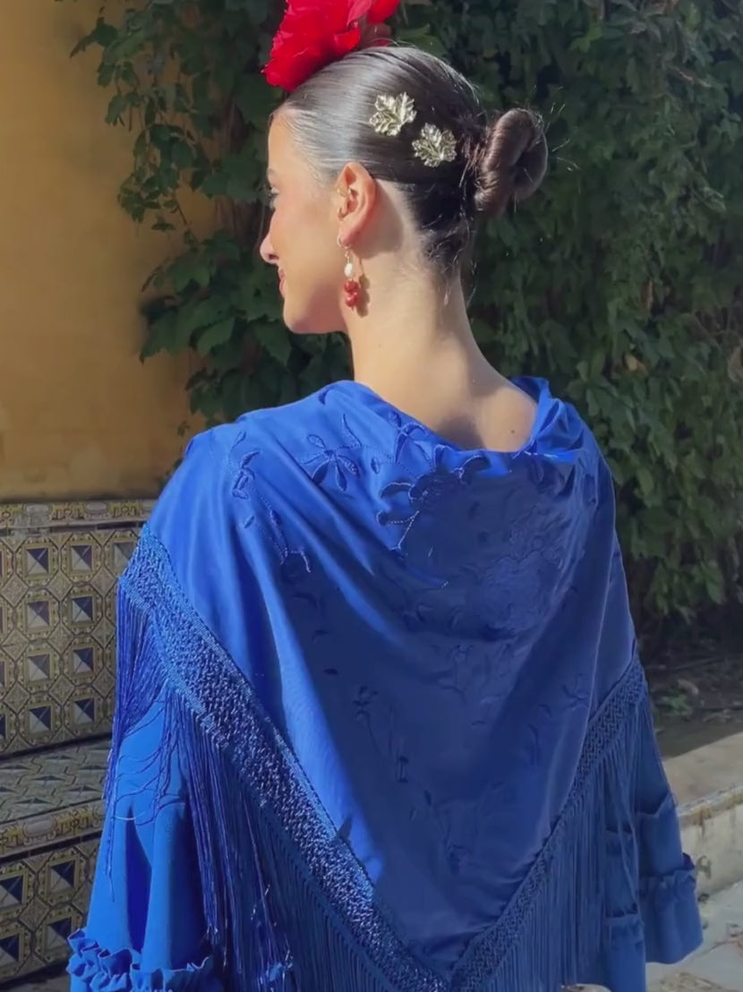 Manton azul electrico flores azul