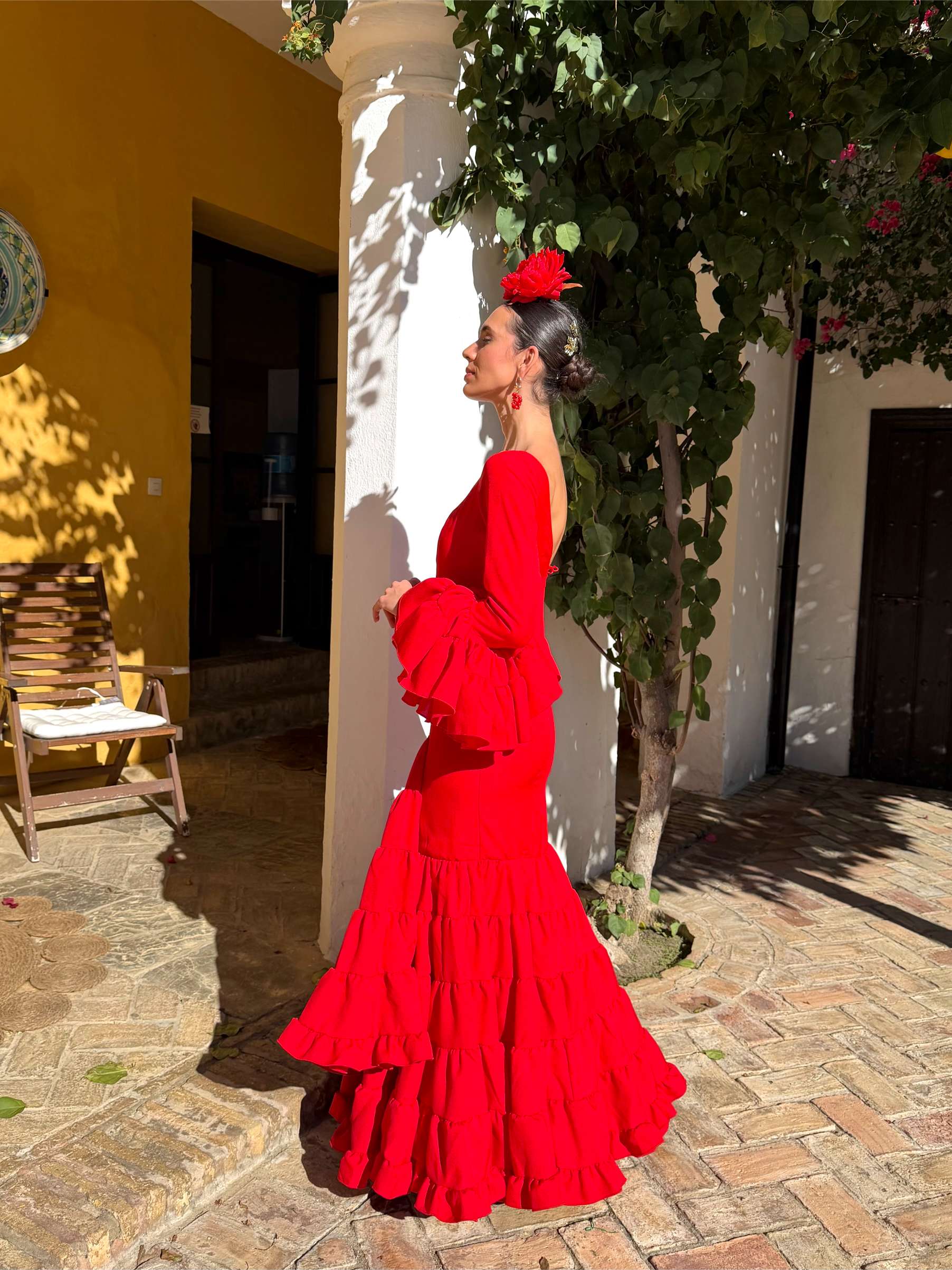 traje de flamenca asimetrico  color rojo 