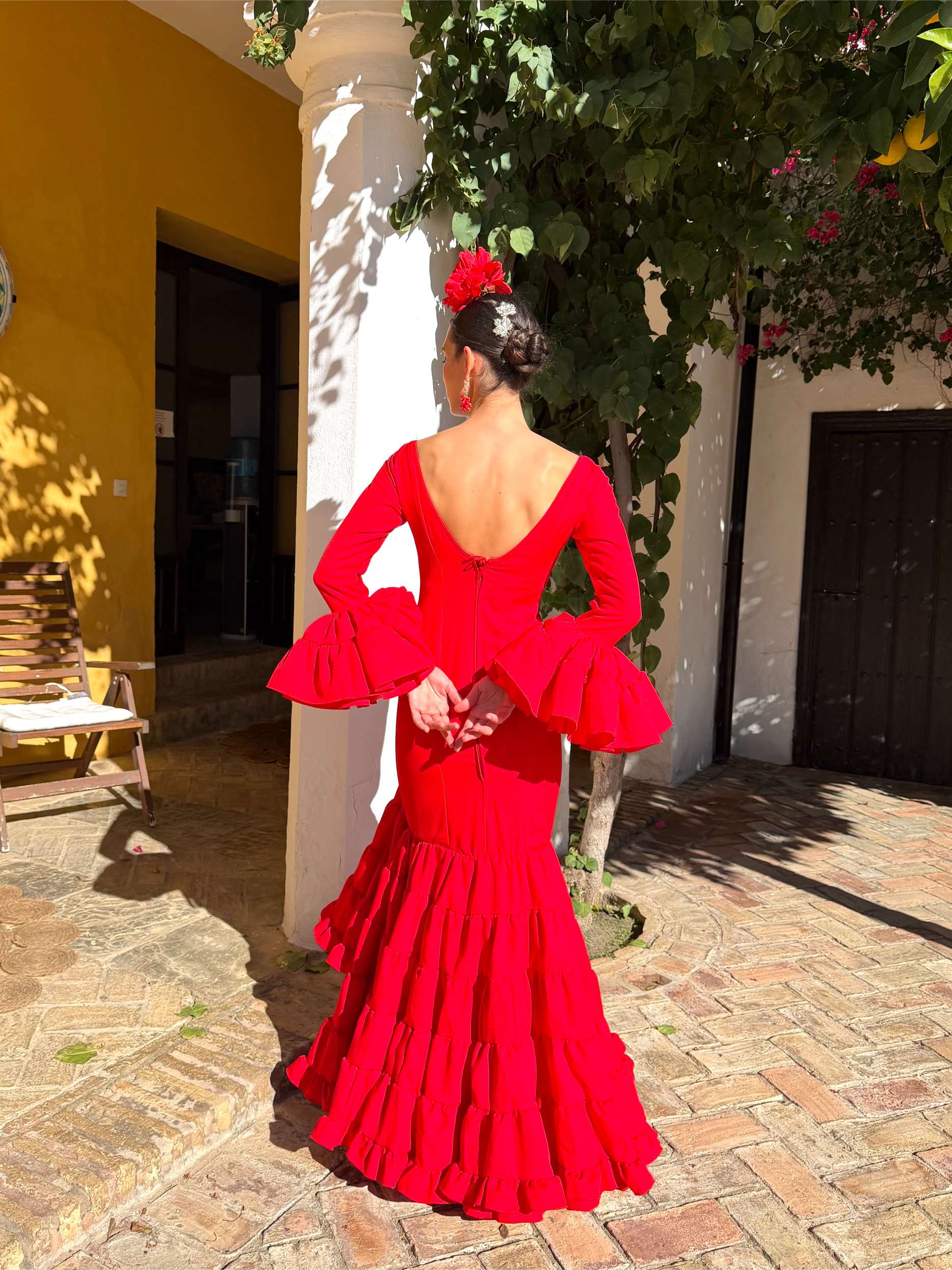 traje de flamenca strech asimetrico  color rojo 