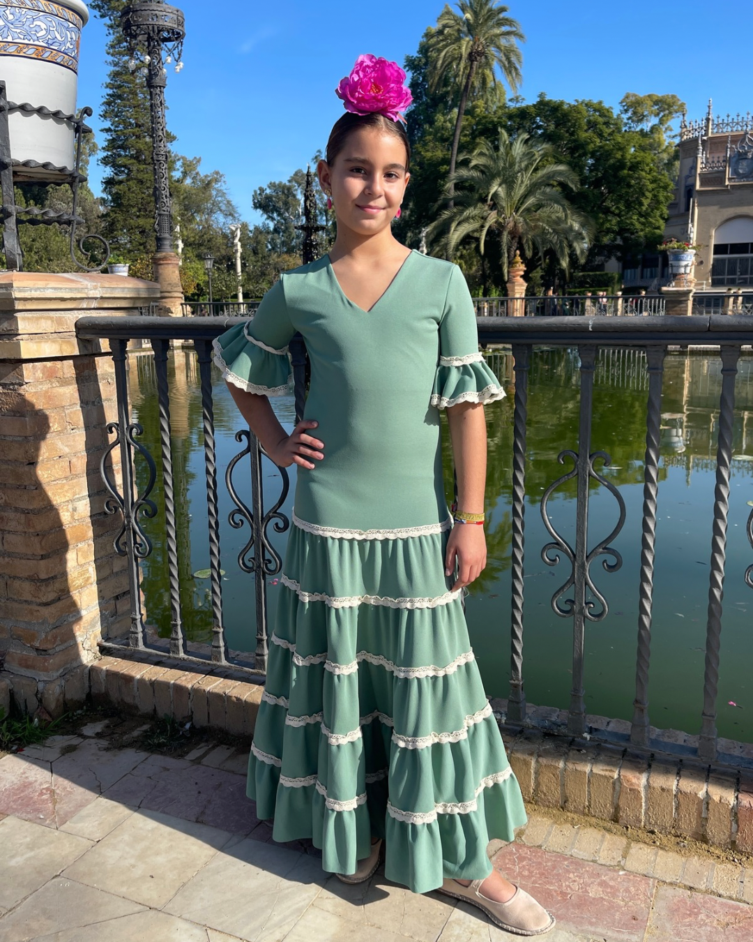 vestido tradicional flamenco jabonoso estilo canastero para niña