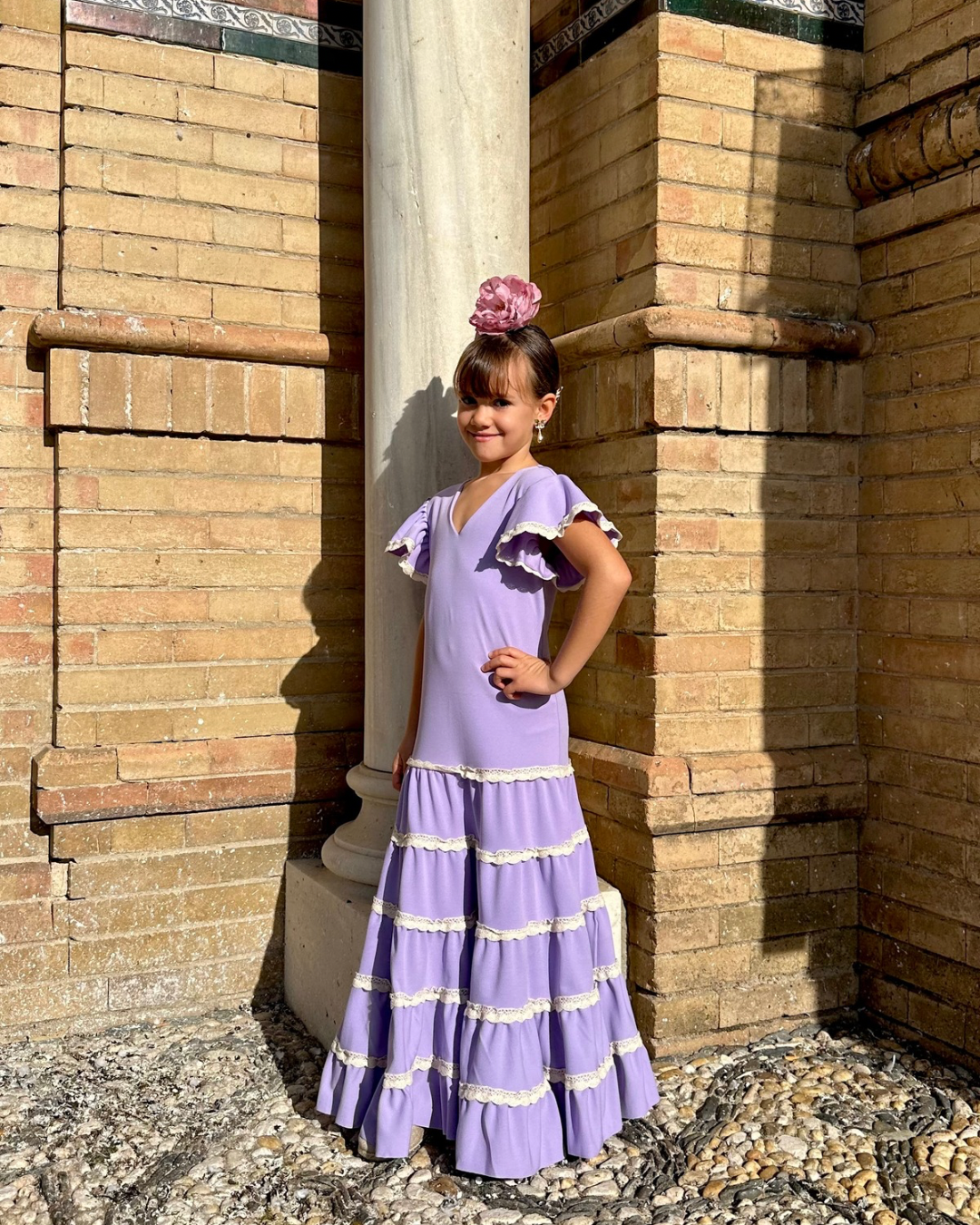 vestido tradicional flamenco malva estilo canastero para niña